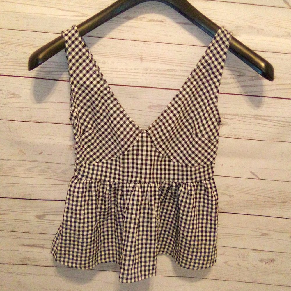 Black and White Gingham Peplum Tank Top